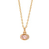 Front view of the Morganite Joy Necklace, morganite stone and diamonds on a white background