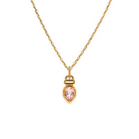 Morganite Teardrop Long Link Necklace: 14K Gold long link chain necklace with a teardrop-shaped pink gemstone pendant on a white background