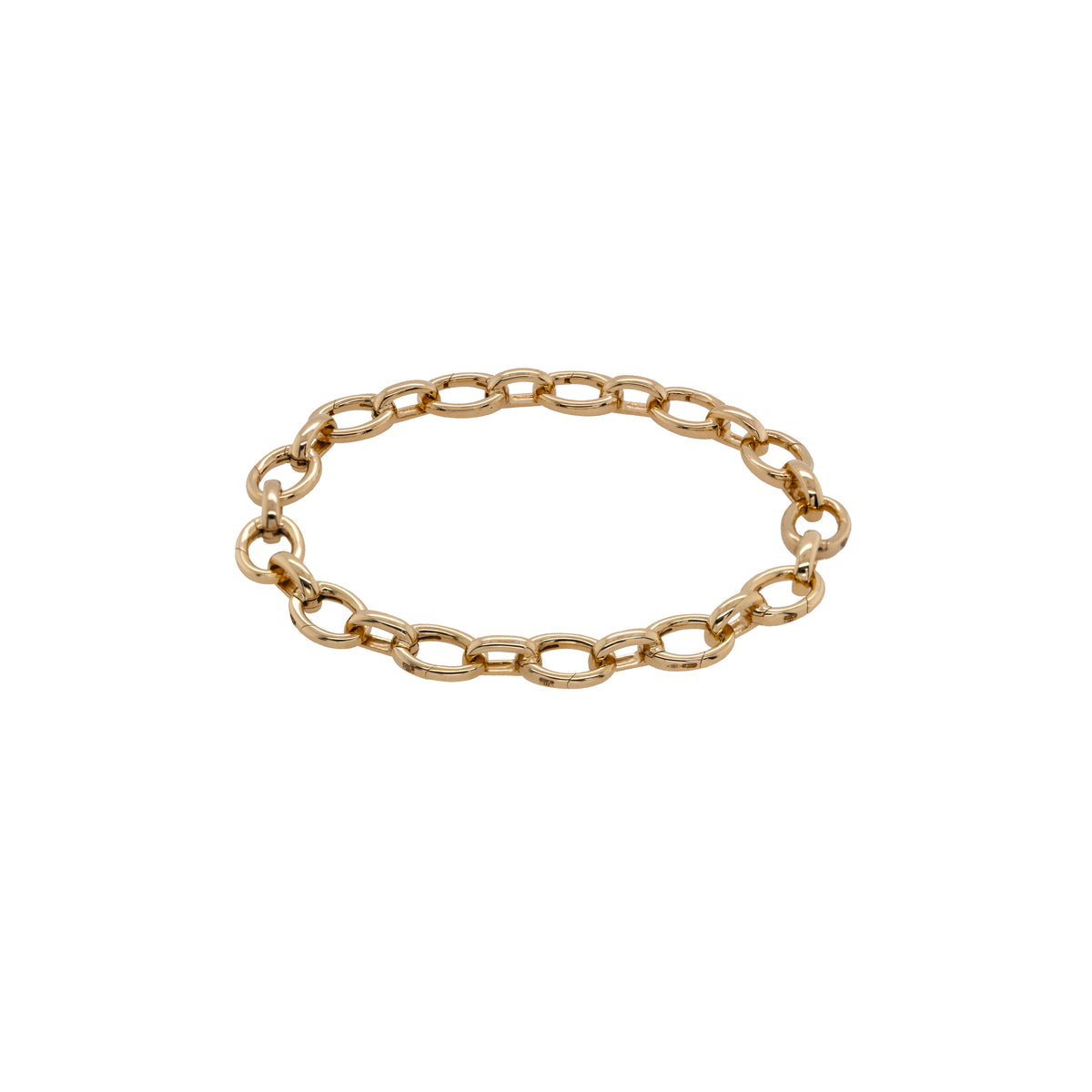 Oval Link Charm Bracelet, a 14K gold bracelet with oval links that can open to add charms