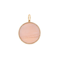 Large Mother-of-Pearl Medallion: 14K gold medallion pendant with a Mother-of-Pearl surrounded by diamonds