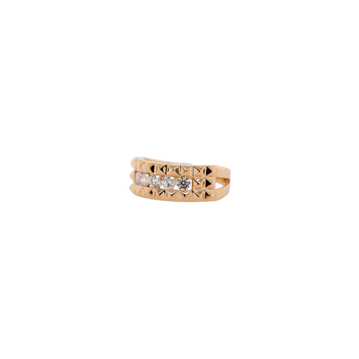 Prism Rock Band: A 14K gold diamond band ring with multiple stones set in the center.