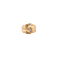 "S" Alphabet Signet Ring: A 14K gold signet ring with a letter 'S' design, set with small diamonds.