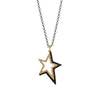 Shadow Hollow Star Necklace: A 14K yellow gold pendant in the shape of a hollow star with black and white diamonds on a chain.
