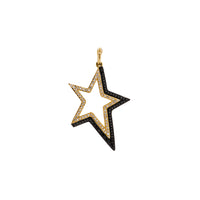 Shadow Hollow Star Pendant: A yellow gold pendant in the shape of a hollow star with black and white diamonds on a chain.
