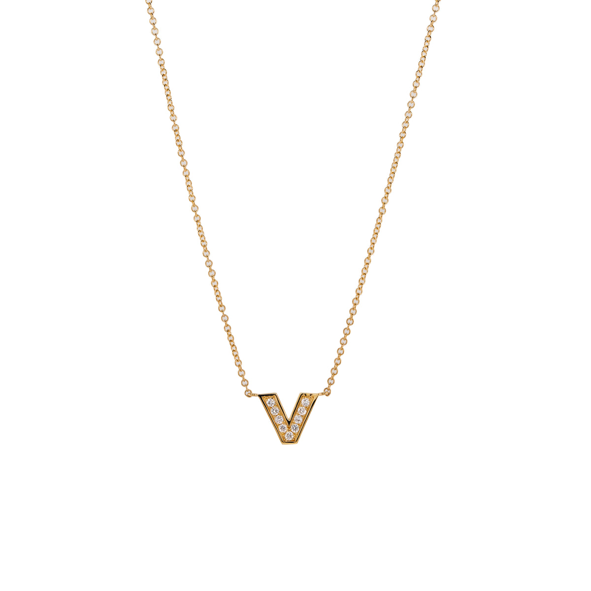 Single Diamond Venus Necklace: A 14K yellow gold chain necklace with a lobster clasp fastening, featuring a single diamond-shaped pendant.