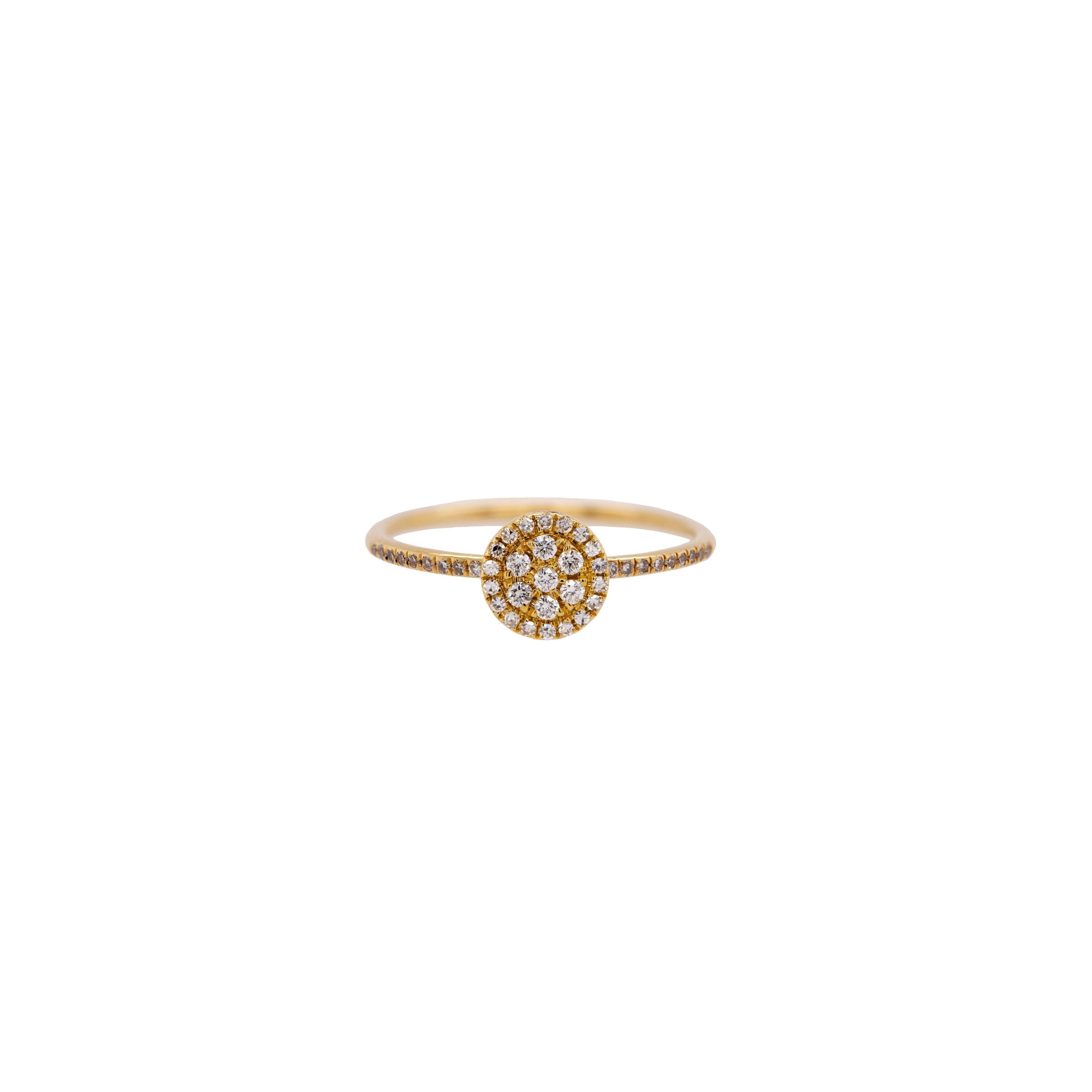 Small Illusion Round Diamond Ring: 14K gold ring with multiple small round diamonds to create an illusion of a big centered diamond