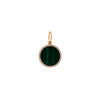 Small Malachite Medallion: A gold round medallion with a green malachite stone in the center, surrounded by smaller diamonds .