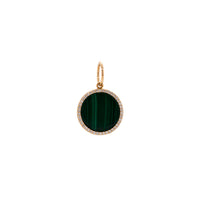 Small Malachite Medallion: A gold round medallion with a green malachite stone in the center, surrounded by smaller diamonds .