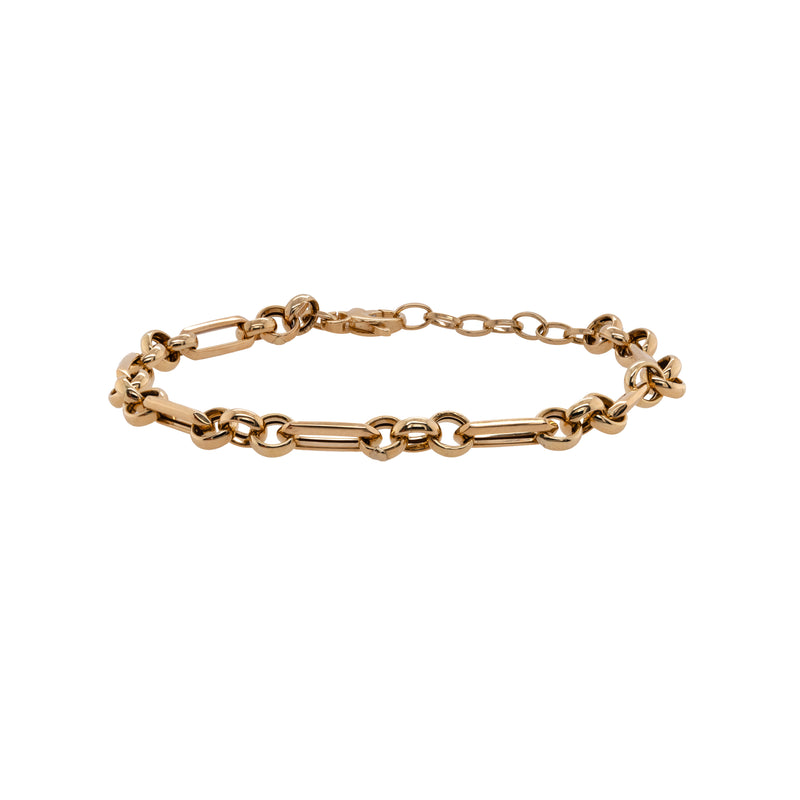 14K Gold Small Mixed Link Bracelet on a white background