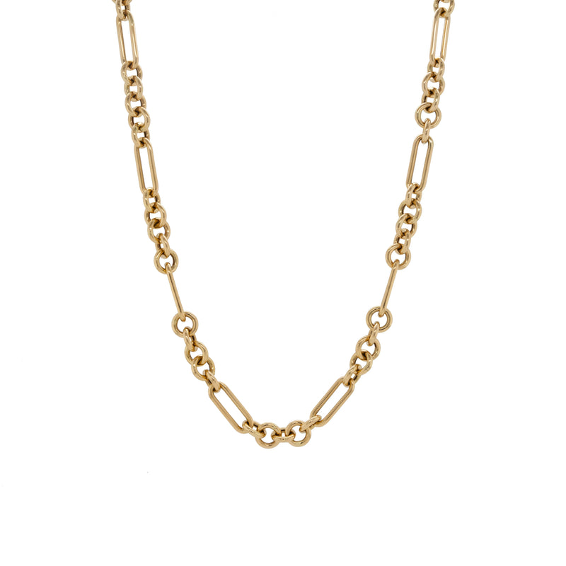 14K Gold Small Mixed Link 32" Chain on a white background