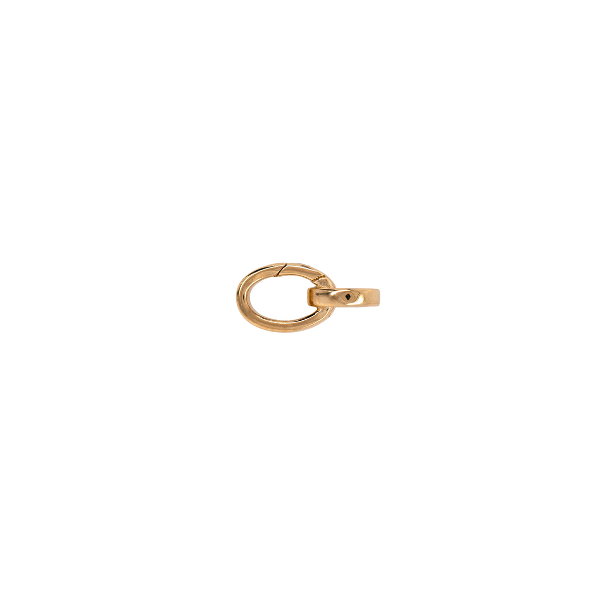Left side up of the Small Oval Double-linked Charm clasp, a 14K gold small double-link clasp on a white background