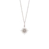 Small Sunburst Diamond Necklace: Silver necklace with a 14K white gold sunburst pendant design