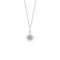 Small Sunburst Diamond Necklace: Silver necklace with a 14K white gold sunburst pendant design