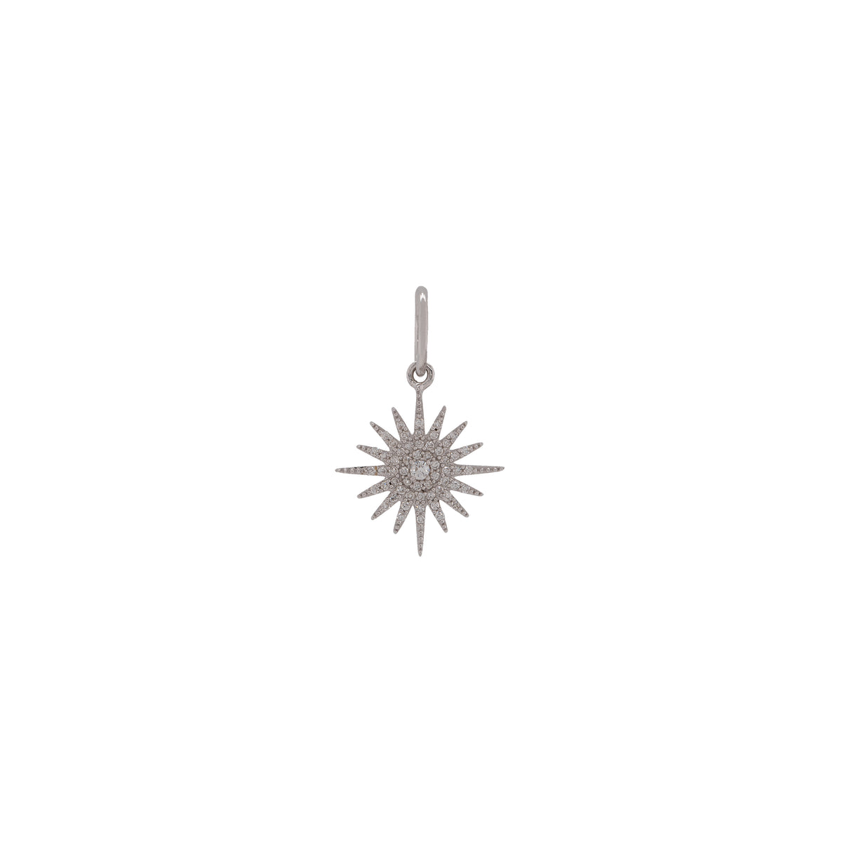 Small Sunburst Diamond Pendant: 14K white gold a sun bursting pendant design