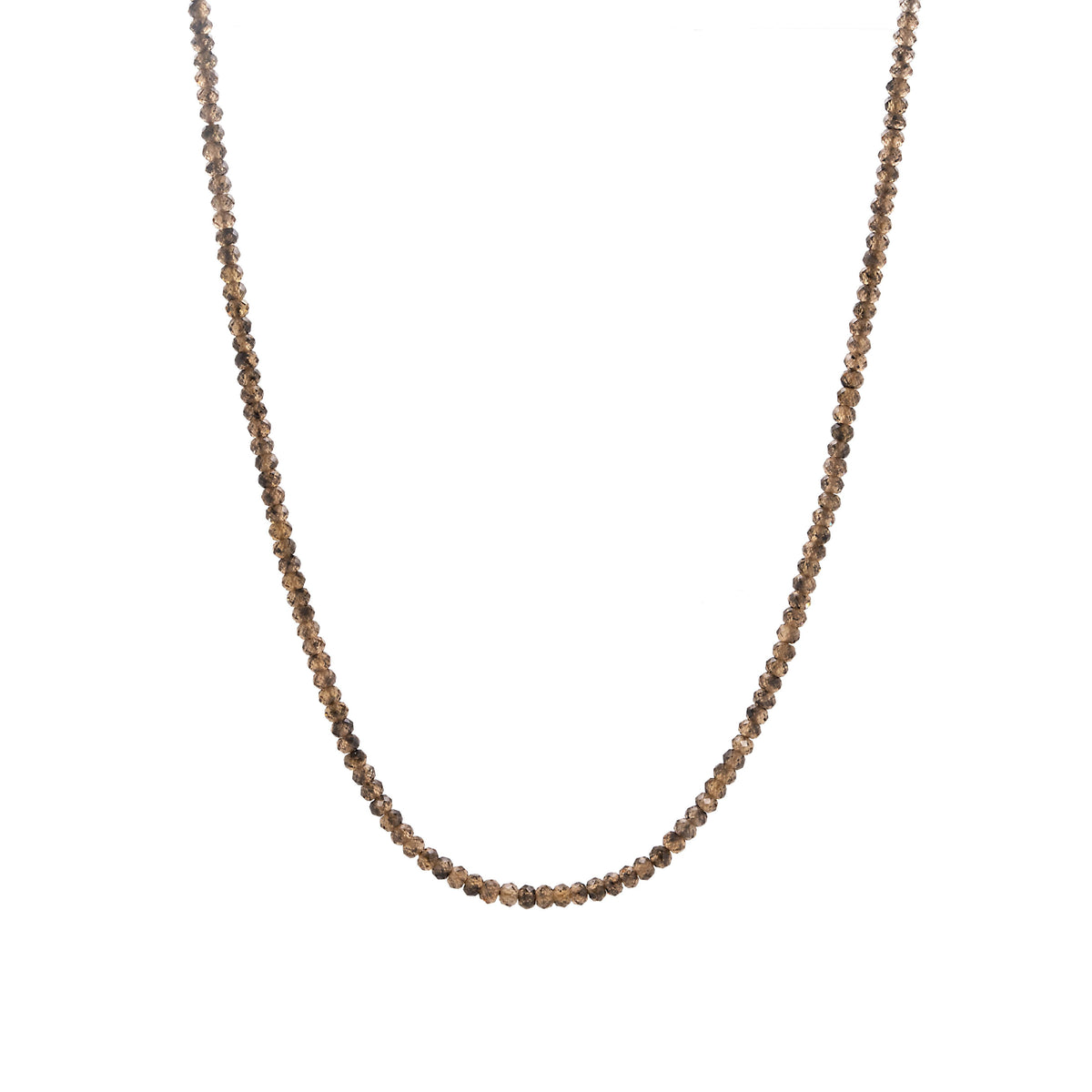 Smoke Natural Zircon 2mm Necklace: Brown beaded necklace on a white background