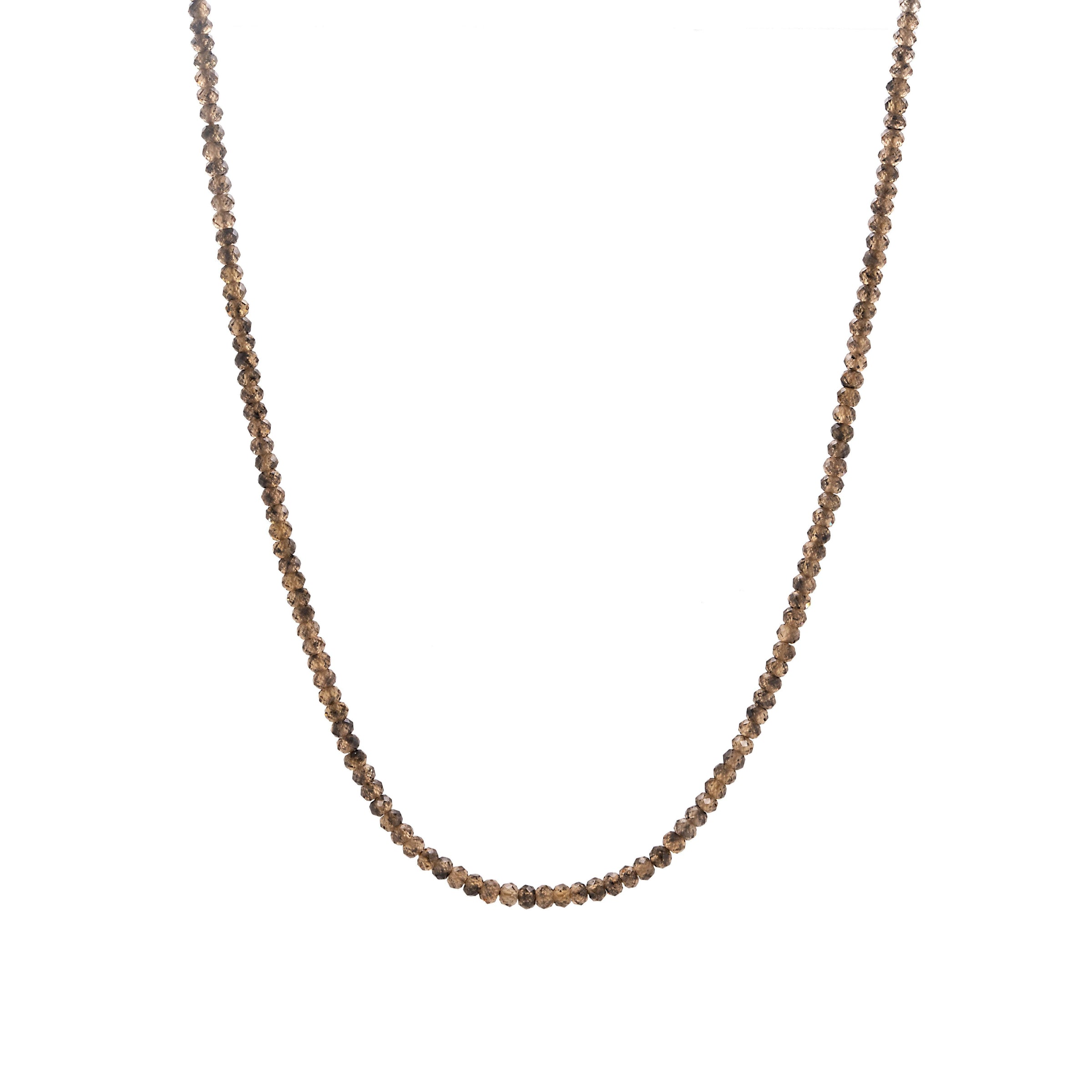 Smoke Natural Zircon 2mm Necklace: Brown beaded necklace on a white background