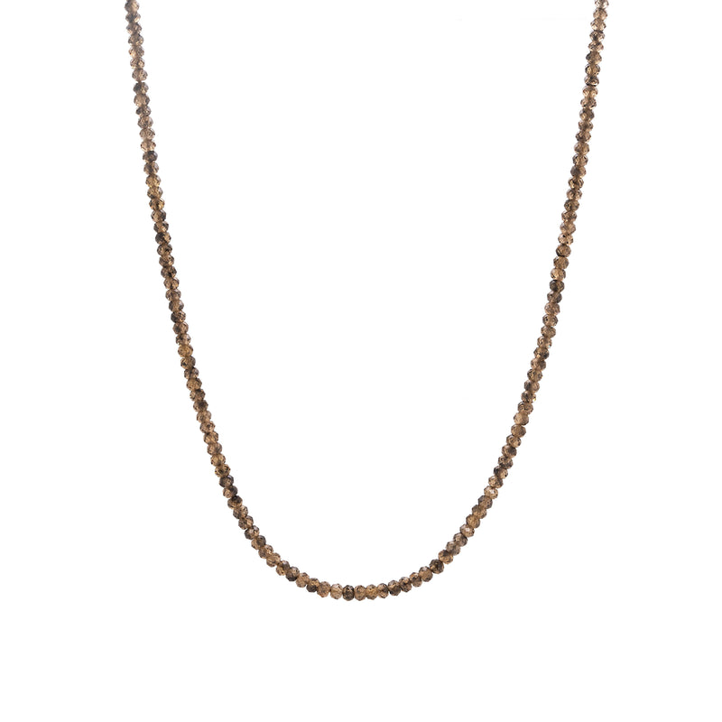 Smoke Natural Zircon 2mm Necklace: Brown beaded necklace on a white background