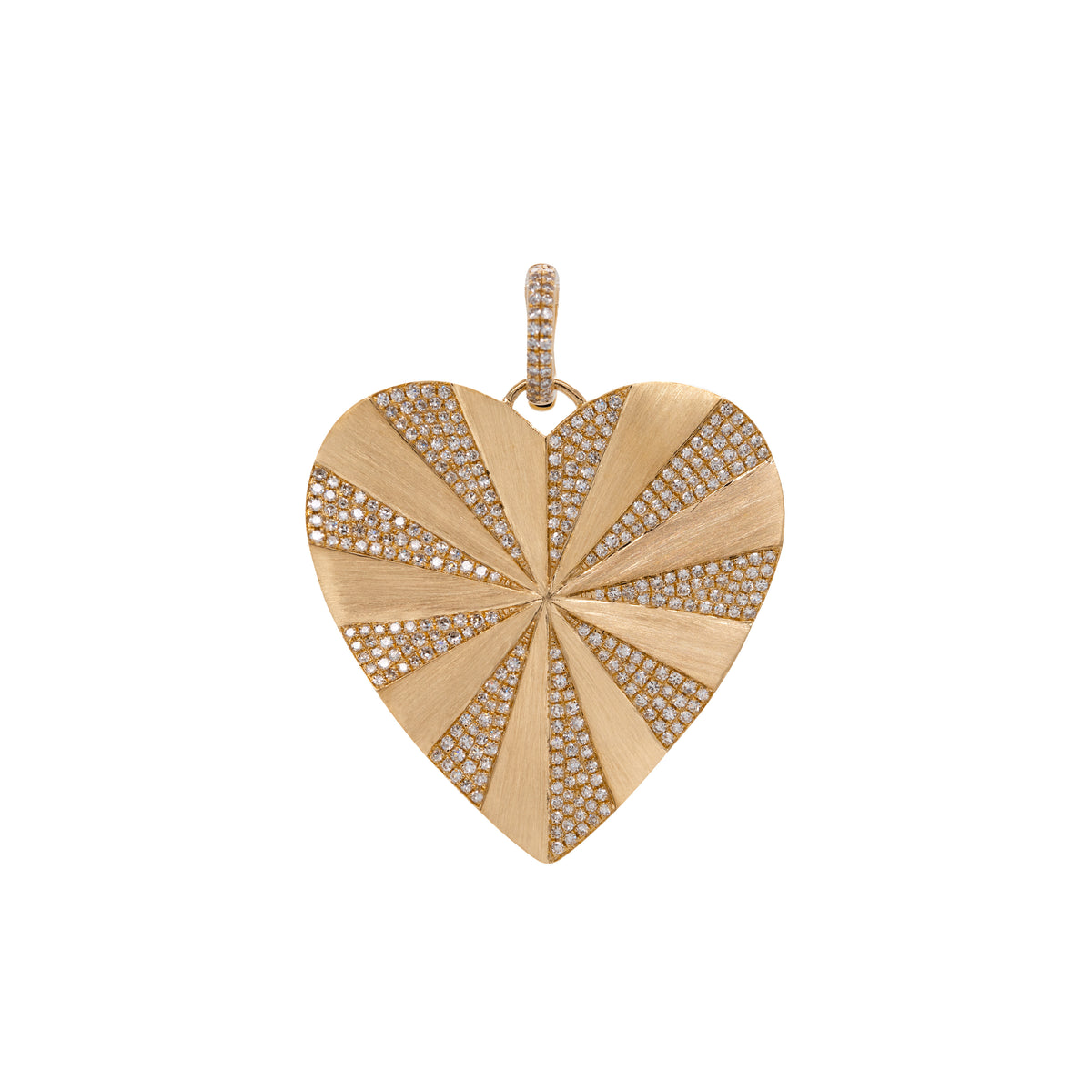 Spiral Heart Pendant: A 14K gold diamond pendant in the shape of a heart with a spiral pattern in the center.