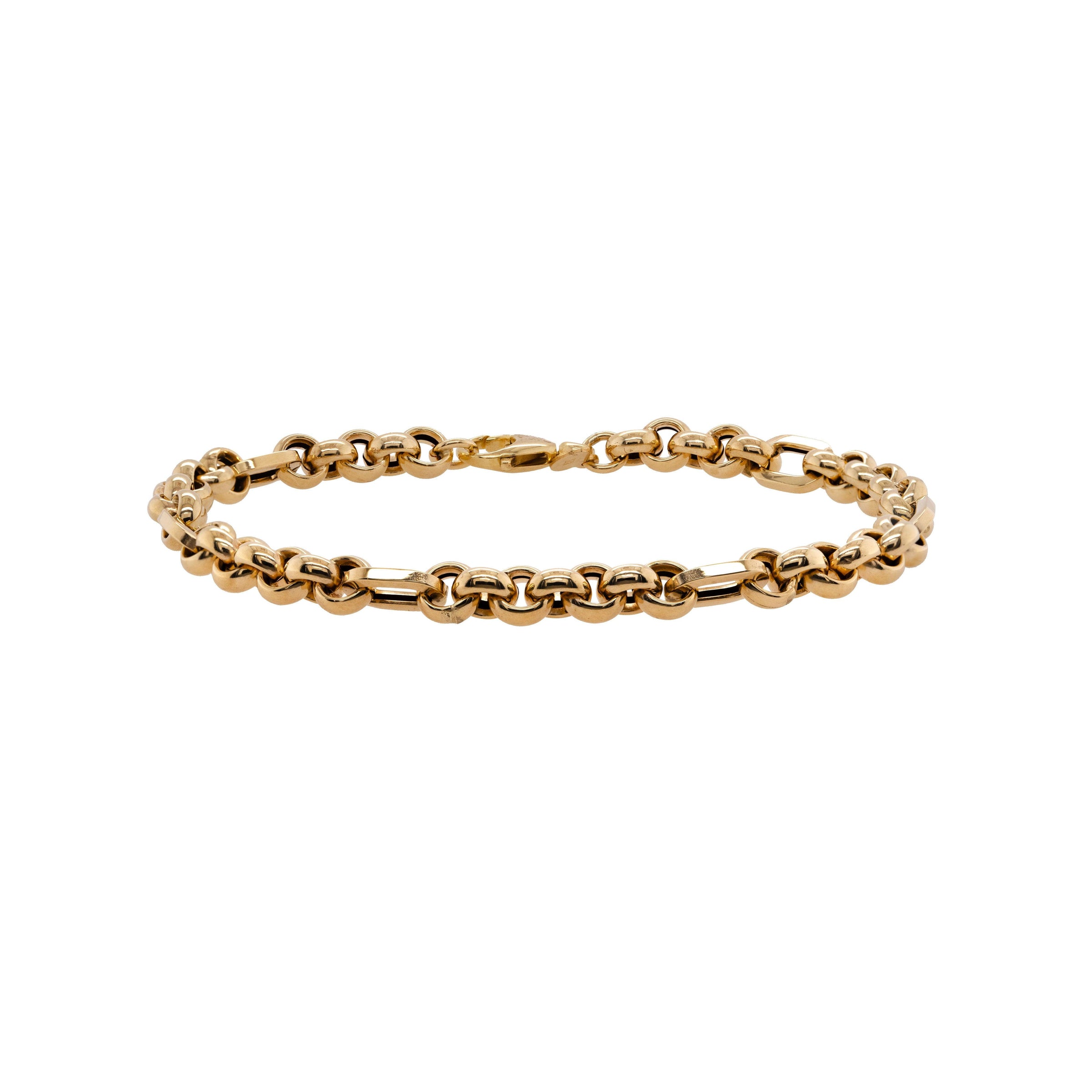 Staggered Link Bracelet: 14K gold chain bracelet on a white background