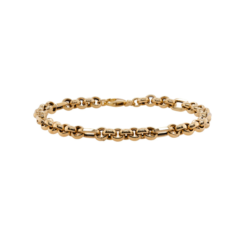 Staggered Link Bracelet: 14K gold chain bracelet on a white background