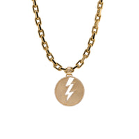 Storm Medallion Chubby Diamond Cut Necklace: A 14K gold medallion with a lightning bolt outlined on a Chubby Diamond Cut  chain