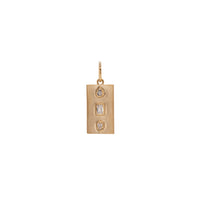 Triptych Dog Tag Pendant: A 14K gold triptych dog tag pendant with three diamonds, displayed against a white background.