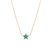 Turquoise Star Necklace : 14K gold star-shaped turquoise outlined by diamonds pendant necklace on a white background