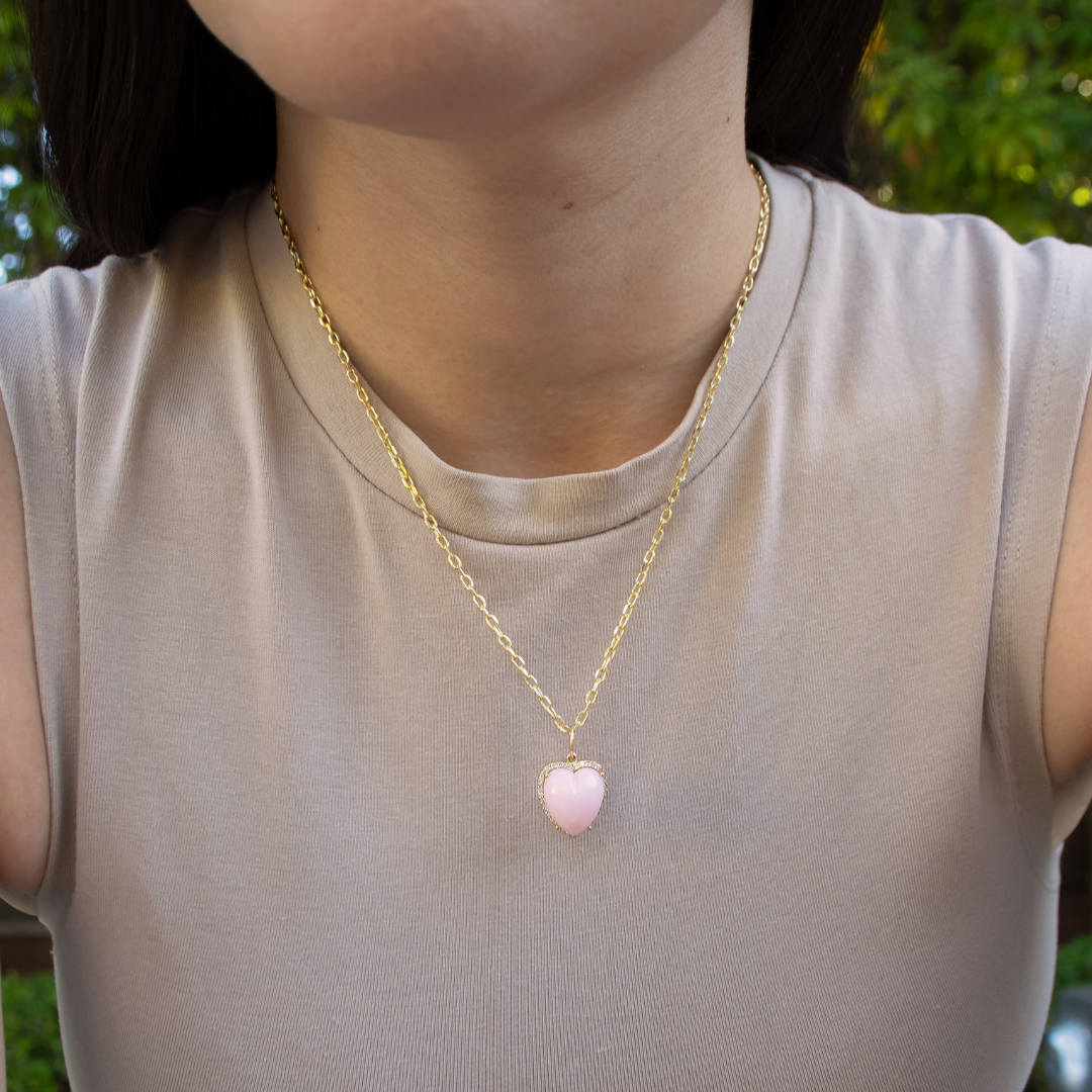 PINK OPAL PUFFY HEART PENDANT