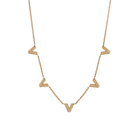 Venus Necklace: The Matte side of the 14K yellow gold chain necklace with a lobster clasp fastening, featuring geometric shaped pendant links.