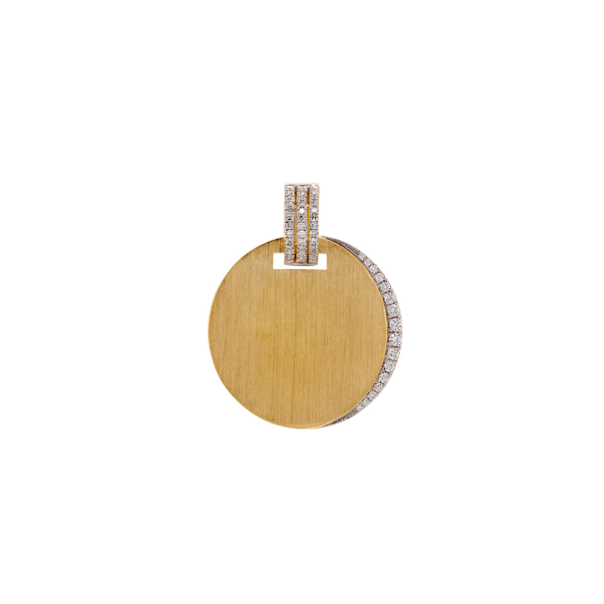 White Diamond Eclipse Pendant: A 14K gold pendant with a diamond-encrusted edge