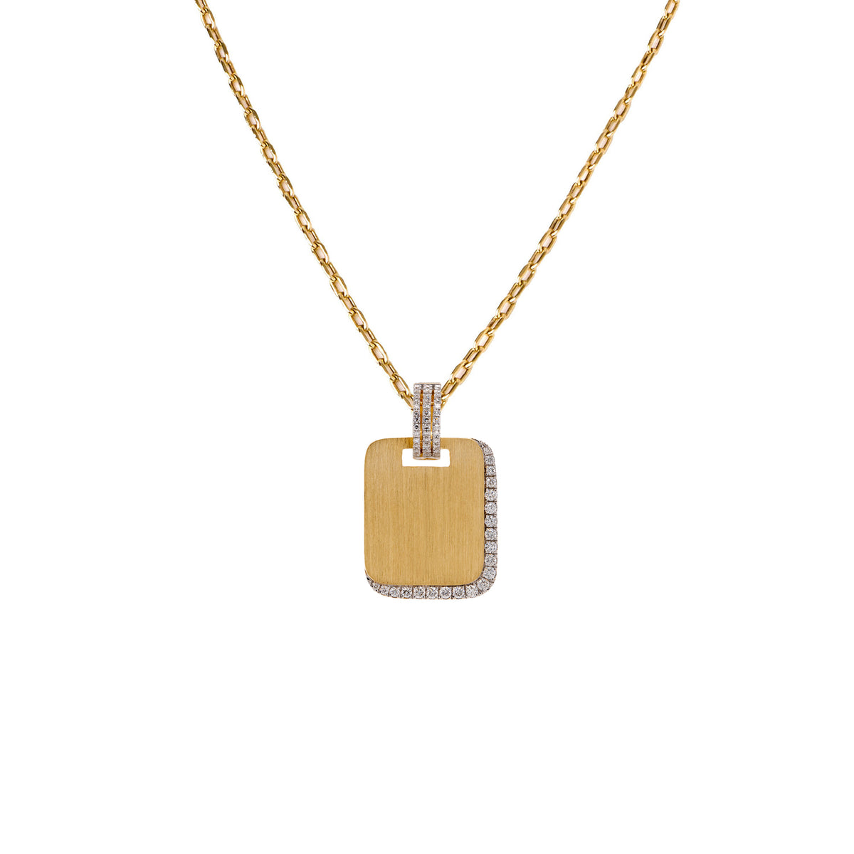 White Diamond Shadow Necklace: A rectangular gold diamond pendant attached to a gold chain.