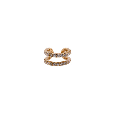 Yellow Gold Open Bar Diamond Ear Cuff: A single 14K gold diamond ear cuff with an open bar design, featuring two rows of set diamonds.
