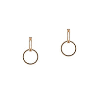 Yellow Gold Open Bar Diamond Huggies w/ Reversible White & Black Diamond Round Extensions: A pair of 14K gold huggie earrings with extensions of one side featuring black diamonds and the other side featuring white diamonds
