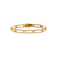 Yellow Gold Small Open Bar Tennis Bracelet: A 14K yellow gold bracelet with a small open bar design, featuring diamond weight of 0.90 carat and fastening with box clasp and double safety.