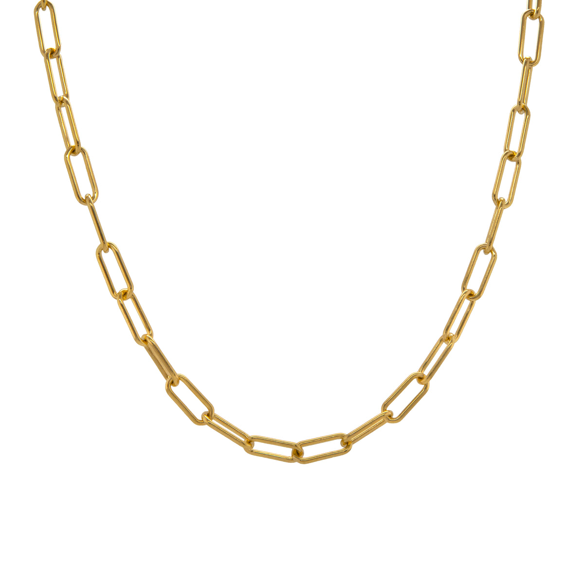 Yellow Gold Timeless Choker: A 14K gold choker necklace with a smooth, shiny finish and a classic link chain design.