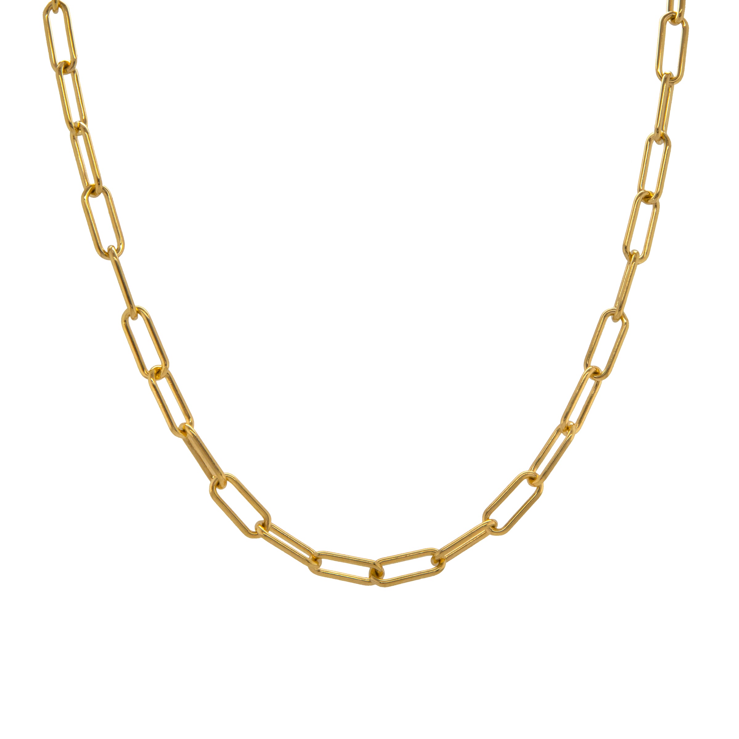Yellow Gold Timeless Choker: A 14K gold choker necklace with a smooth, shiny finish and a classic link chain design.