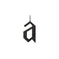 "a" Large Black Diamond Alphabet Pendant: A black gold diamond alphabet pendant with the letter 'a' with a chain