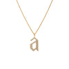 "a" Large White Diamond Alphabet Necklace: A 14K yellow gold diamond alphabet pendant with the letter 'a' with a chain