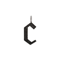 "c" Large Black Diamond Alphabet Pendant: A black gold diamond alphabet pendant with the letter 'c' with a chain