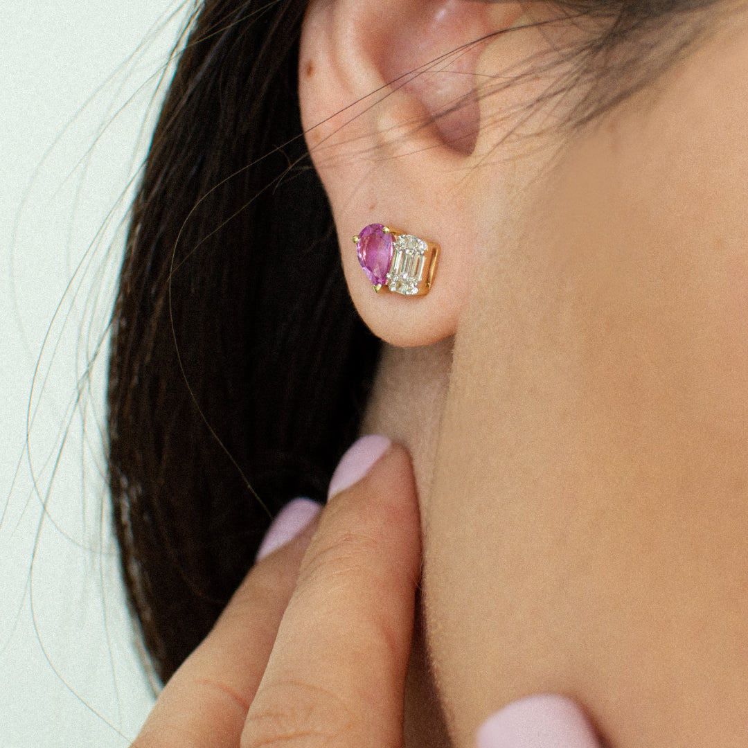 ILLUSION DIAMOND & PINK SAPPHIRE STUDS