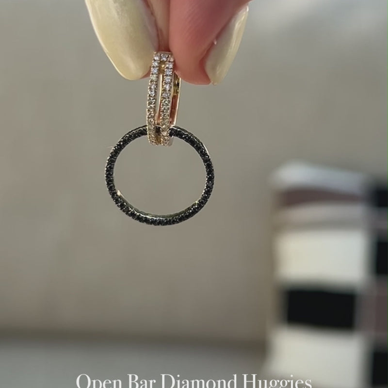OPEN BAR DIAMOND HUGGIES w/ REVERSIBLE WHITE & BLACK DIAMOND ROUND EARRING EXTENSIONS