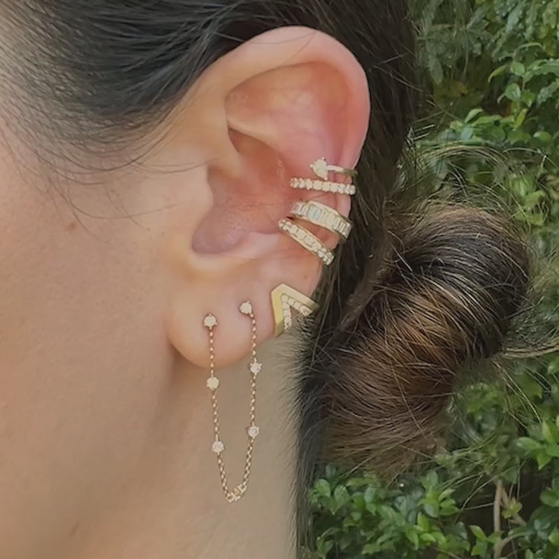 7 DIAMOND CHAIN DOUBLE PIERCING EARRINGS