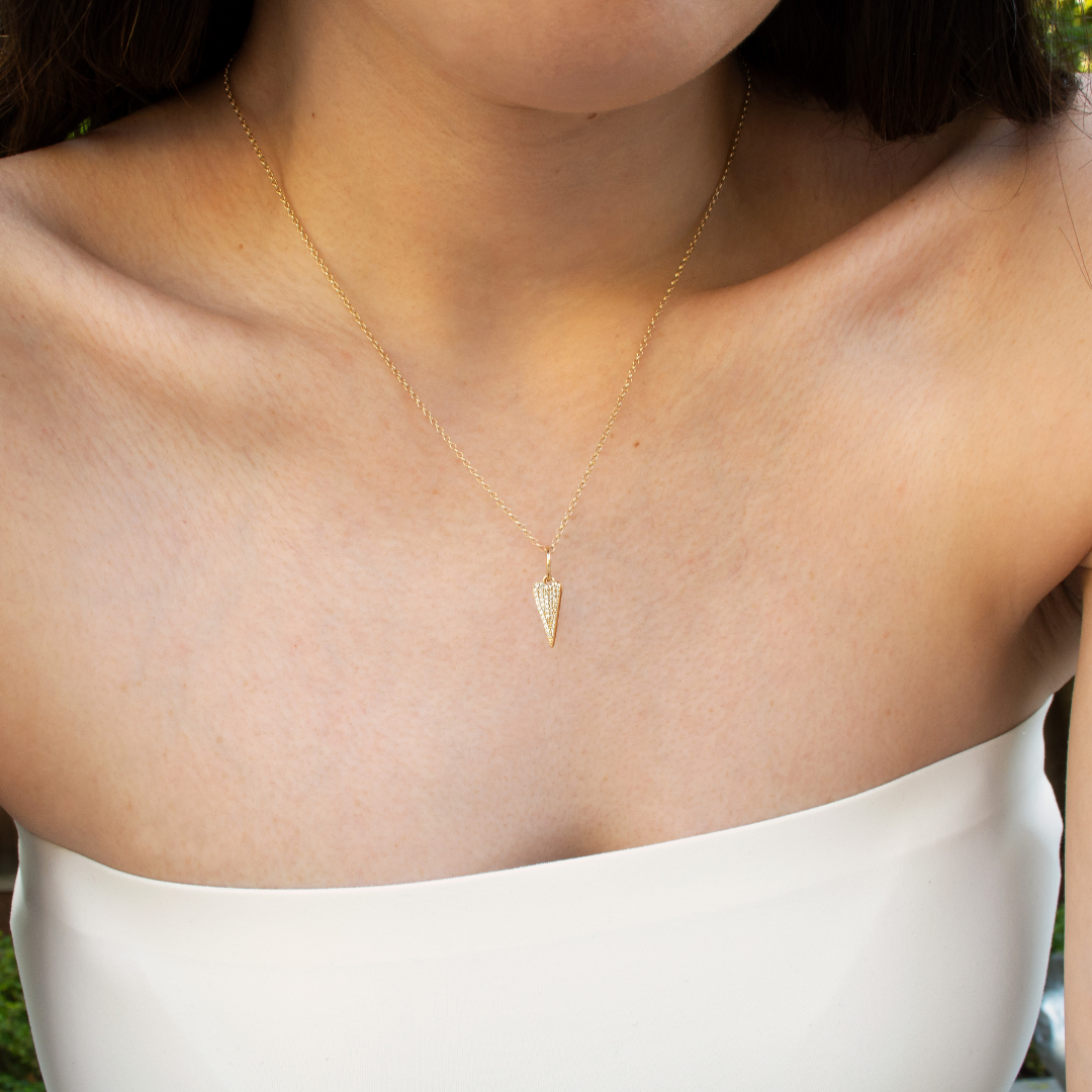 woman wearing the Mini Folded Heart Necklace