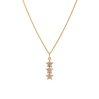 3 Star Diamond Necklace: A 14K gold diamond pendant necklace with three star-shaped diamonds on a chain.