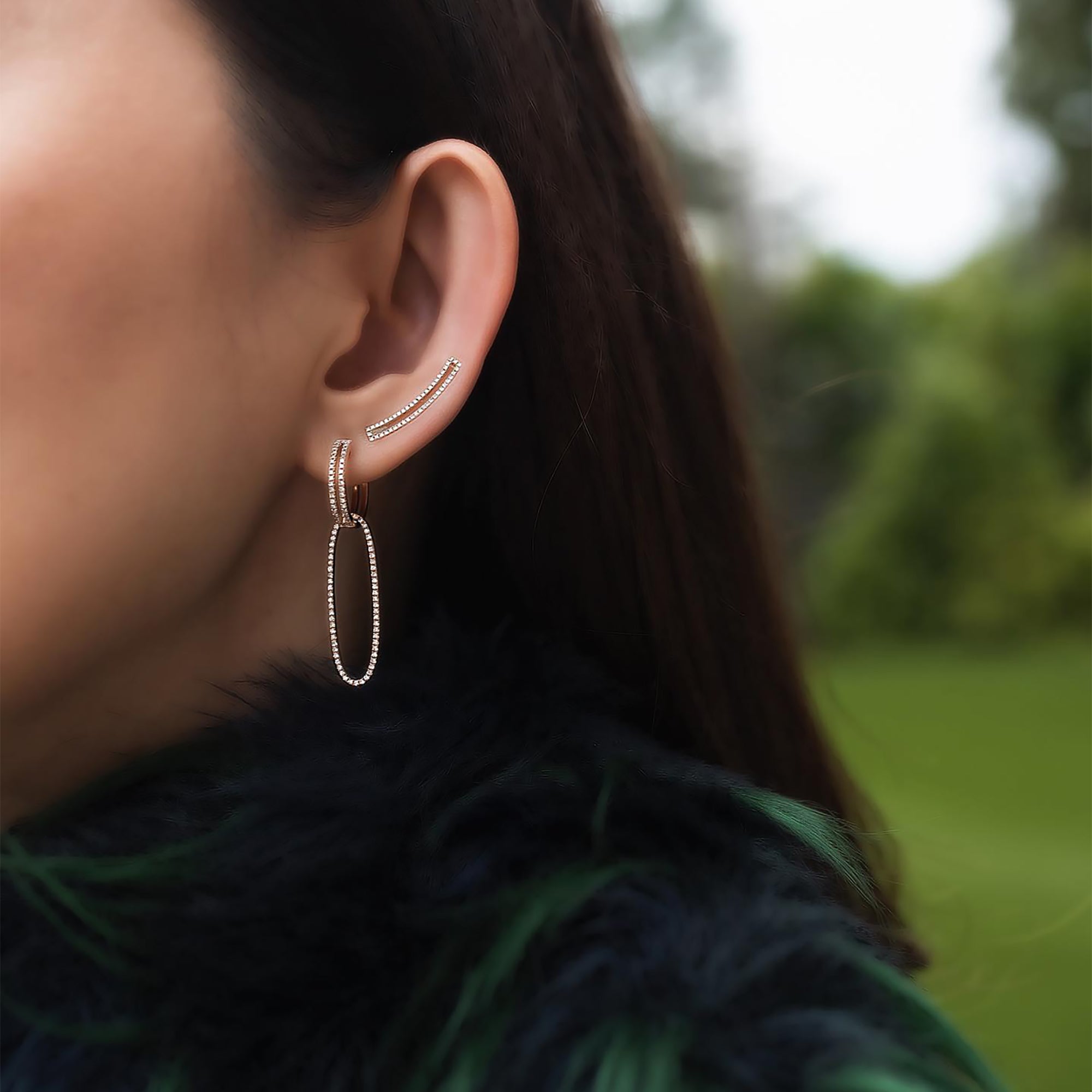 CURVED OPEN BAR DIAMOND EAR CRAWLER - Bridget King Jewelry