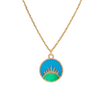 A Better Day Necklace: A medallion necklace with a 14K yellow gold chain and a turquoise and chrysoprase medallion pendant.