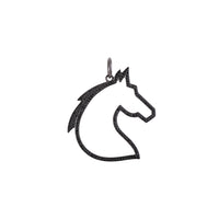 Black Diamond Horse Head Pendant: A sterling silver pendant in the shape of a horse's head with black diamonds