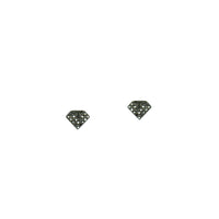 Black Diamond Shield Studs: A pair of 14K black gold diamond stud earrings with a post and butterfly back fastening.