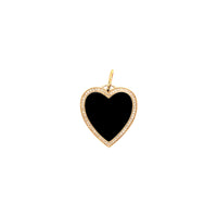 Black Enamel Heart Pendant: A 14K yellow gold enamel heart-shaped pendant surrounded by diamonds