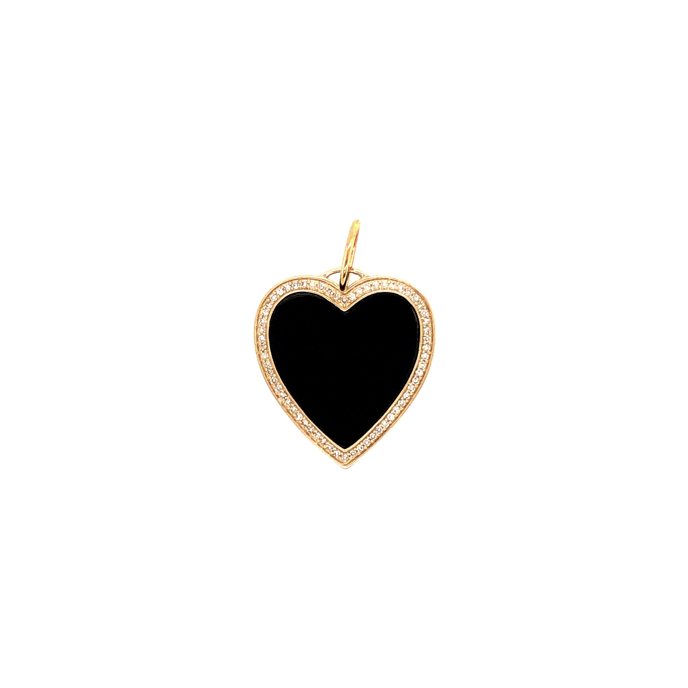 Black Enamel Heart Pendant: A 14K yellow gold enamel heart-shaped pendant surrounded by diamonds